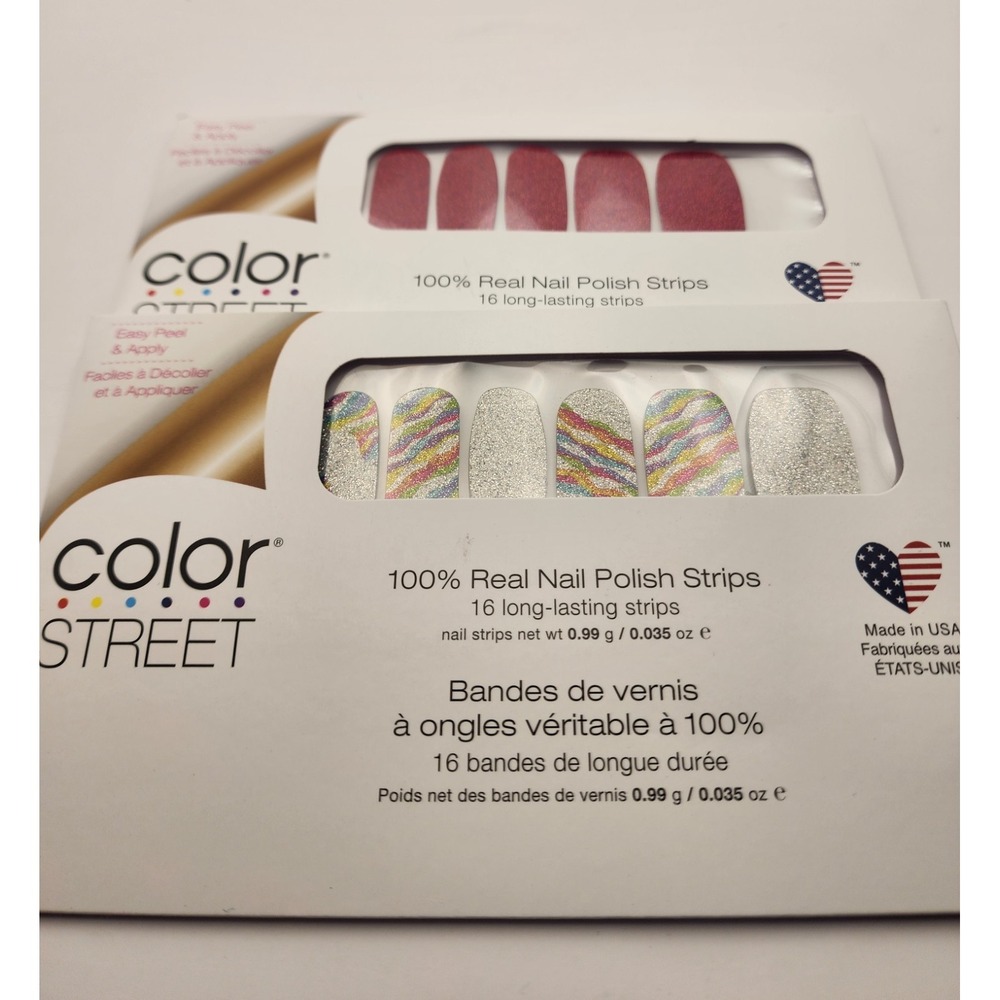 2 New Sets Of Color Street Real Nail Polish Strips, Cran-tastic, Inner Strength
